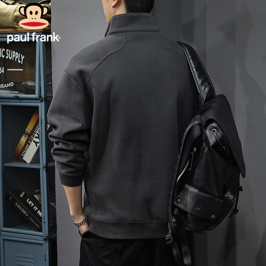 Paul Frank sweatshirt men's spring and autumn American fashion brand jacket men's heavyweight half-zip long-sleeved top dark gray 2XL