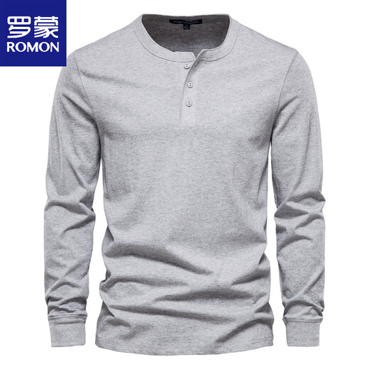 ROMON Henley shirt men's autumn heavyweight t-shirt pure cotton long-sleeved Henley collar high-end men's business bottoming shirt slim top white M weight 125-145Jin Jin equals 0.5 kg