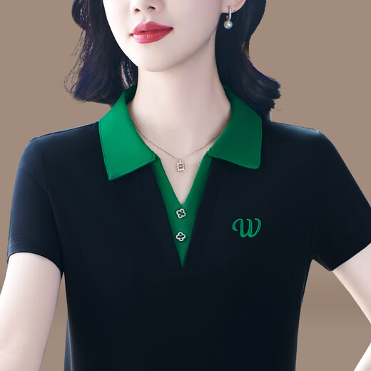 蒂罗蓝舰高端短袖t恤女夏季新款时尚减龄妈妈洋气polo衫宽松百搭冰丝上衣 880款【黄色】 5XL 【建议150-168斤】