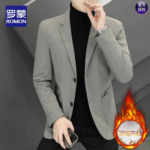 ROMON autumn and winter thickened down suit men's trendy Korean style casual, handsome, versatile, slim and high-end small suit jacket black (90 duck down lining) 3XL recommended 165-180Jin Jin equals 0.5 kg