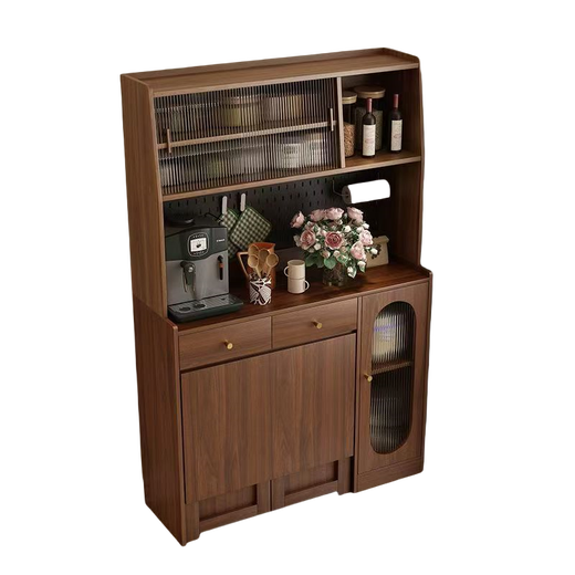 Qiuke solid wood sideboard dining table integrated wall-mounted antique style small apartment storage cabinet 2025 new living room dining table wine cabinet