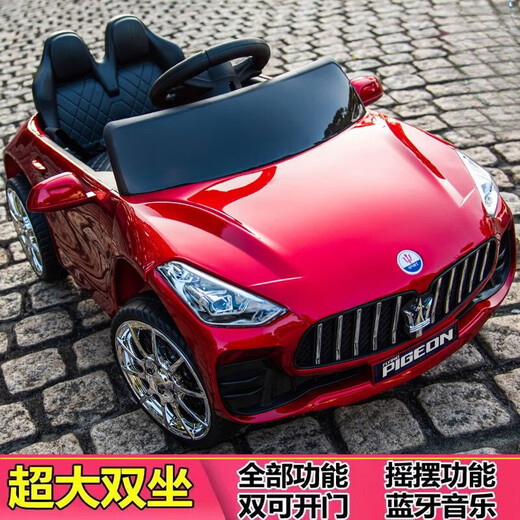 Children's electric car four-wheel car remote control toy car child can sit large baby stroller rechargeable white bluetooth music swing remote control self-driving anti-