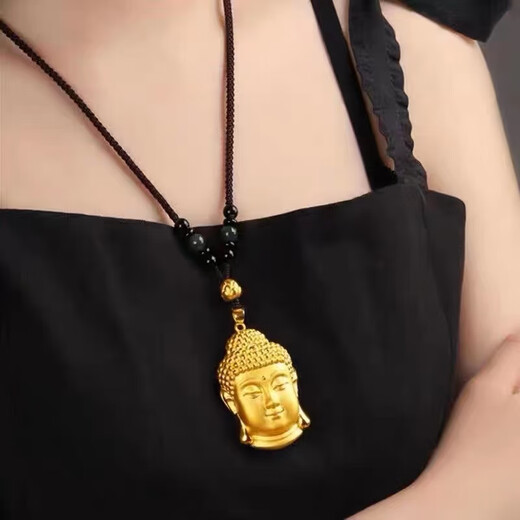YIBIY Buddha head gold pendant for women 999 pure gold Tathagata Buddha pure gold necklace pendant 3D hard gold Buddha statue pendant new pure gold Buddha head pendant about 2.5 grams
