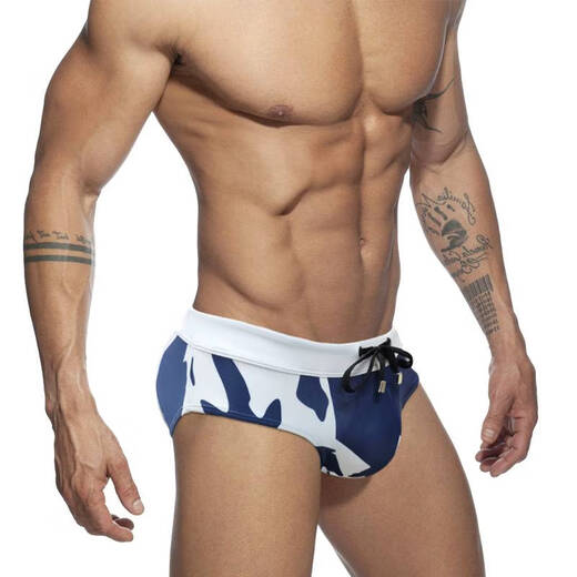 Nanbomaru Omiya Sommer-Badehose für Herren, Badeanzug, Regenbogen-Druck, Dreieck-Badehose, modisch, sexy Strand-Slip für Herren, Gelb_Körbchengröße M