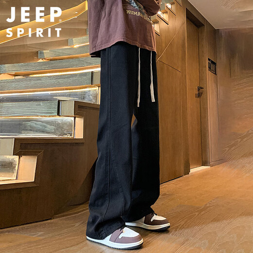 JEEP SPIRIT Jeep jeans men's autumn and winter American wide-leg scimitar pants men's straight flared pants black XL