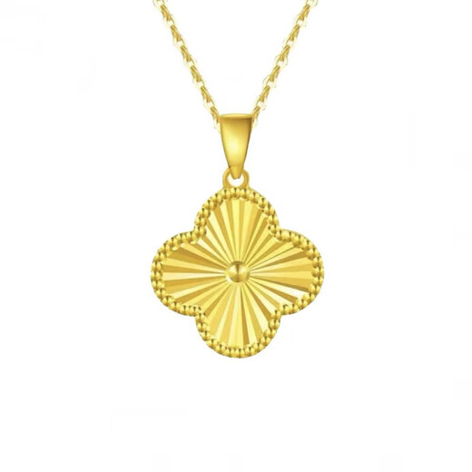 Qianjun Gold 999 Pure Gold Silver Necklace Women's Laser Four-Leaf Clover Pendant 5G Craft Clavicle Chain as a Gift for Your Girlfriend Laser Four-Leaf Clover+s925 Necklace