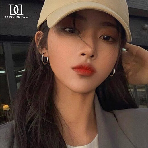 DAISY DREAM925 Silver Needle Plain Hoop Earrings Women's High-end Hoop Earrings 2024 New Hot Style Earrings Light Luxurious Earrings Earrings 3cm Silver Earrings Big Showing Small Face