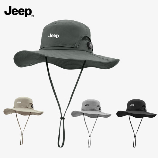 JEEP渔夫帽男款登山帽防晒面罩太阳钓鱼防紫外线女速干遮阳防晒帽子男 黑色三件套【帽子+立体面罩+冰袖】