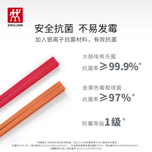 双立人（ZWILLING）筷子抗菌防霉高级一人一双专人专用家用高档NOW筷子彩色 两双装