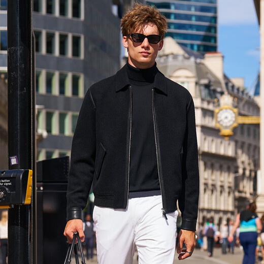 Mr. Bu Micro Profile Fashion Splicing Jacket Men's Wool Jacket 2025 Autumn and Winter New Casual Men's Top PT16770 Piano Black L (175)