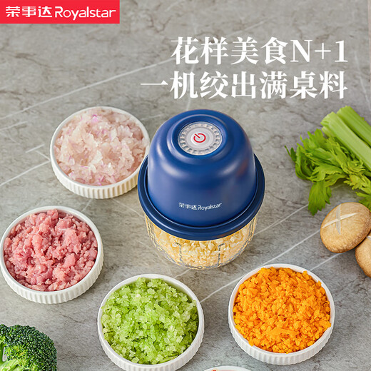 Royalstar electric garlic masher, garlic mashed artifact, garlic press, cooking machine, household small meat mincing garlic machine, garlic grinder, garlic stirrer, glass 350ml, upgraded model - stainless steel ten-leaf knife