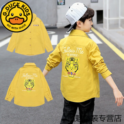 G.duck shirt boys' long-sleeved cotton Korean style trendy and handsome 2023 spring and autumn children's tops medium and large children's shirt jacket navy blue 140 cm