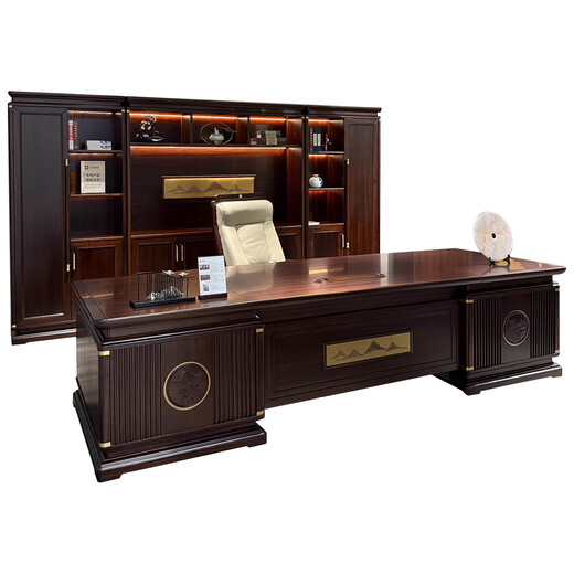 Hanjitangyu solid wood boss desk desk ebony wood high-end president desk chairman office furniture new Chinese style executive desk 2.4 meters boss desk