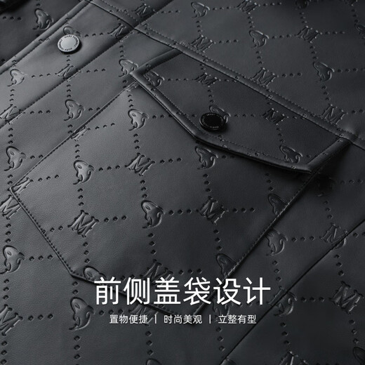 Mark Huafei light luxury embossed leather lapel jacket men's 2026 spring trend handsome motorcycle suit pu jacket 1086 black 001 regular M 170