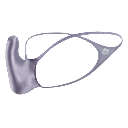 Glossy and sexy men's thong with convex upturned pouch underwear, shiny and silky tight low-waisted thin-strap T-pants, moon night black M