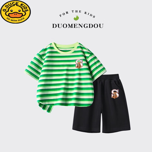 G.duck男童套装夏季儿童纯棉短袖t恤衫2025新款中大童运动夏装男孩两件 DDB13688灰+N11762K黑 120 cm 建议年龄5-6岁