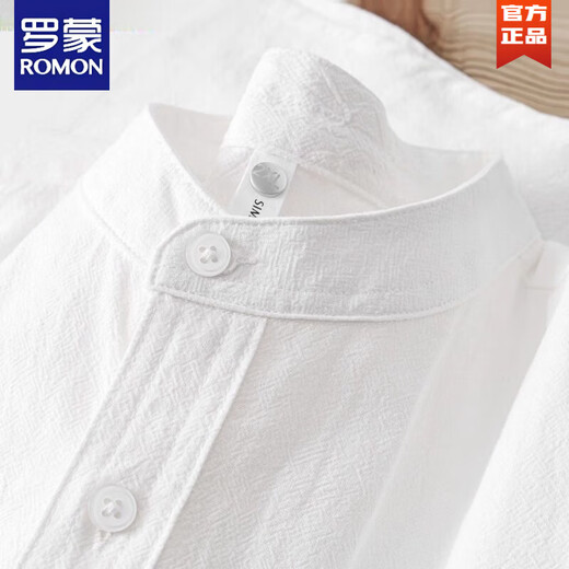 ROMON Japanese apricot stand-collar short-sleeved shirt for men Henry collar cotton and linen round neck five-quarter sleeve T-shirt for women with high-end texture hemp natural color M 80-Jin Jin is equal to 0.5 kg