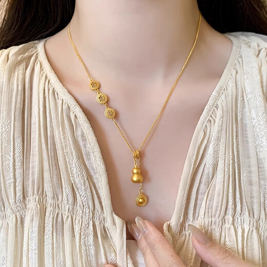 Core luxury ancient method blessing necklace for women gourd disc pendant light luxury high-end light luxury imitation sand gold niche clavicle chain neck necklace blessing gourd necklace