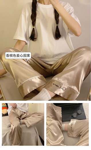 
The Bear's Bing Silk Pajama pants in spring and summer thin couples' home trousers for men and women can wear them with fat and larger size loose imitation 15904 for spring and summer, men and women can wear them with L size weight 100-120Jin[Jin equals 0.5 kg]