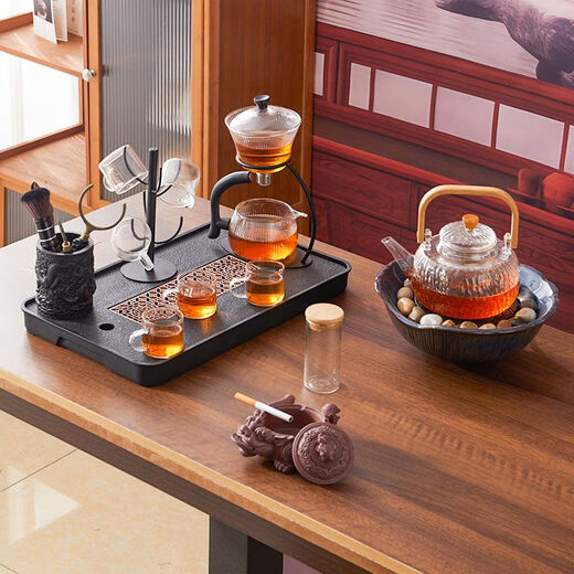 Vinoa glass lazy automatic tea set Kung Fu tea cup set household magnetic teapot living room Chinese tea making artifact black crescent moon