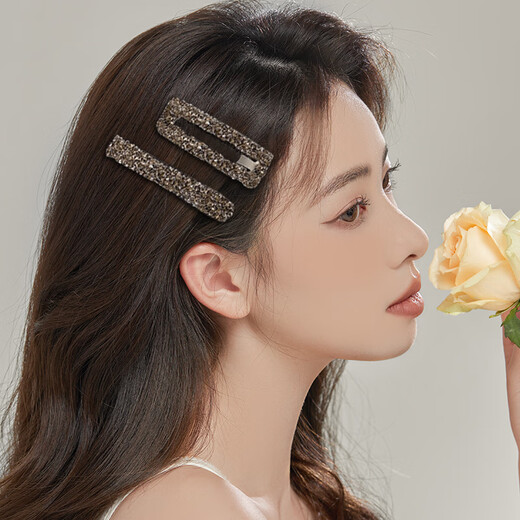 Xiang Wan hair clip 2 pieces square rhinestone hair clip temperament stylish one-word clip side clip bangs clip broken hair clip hair clip