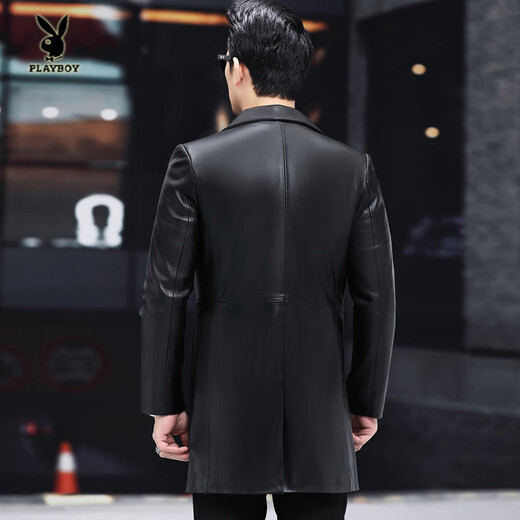 Playboy (PLAYBOY) 2025 new style genuine leather jacket men's leather jacket suit mid-length suit handsome youth windbreaker jacket black M / 100 115Jin Jin equals 0.5 kg