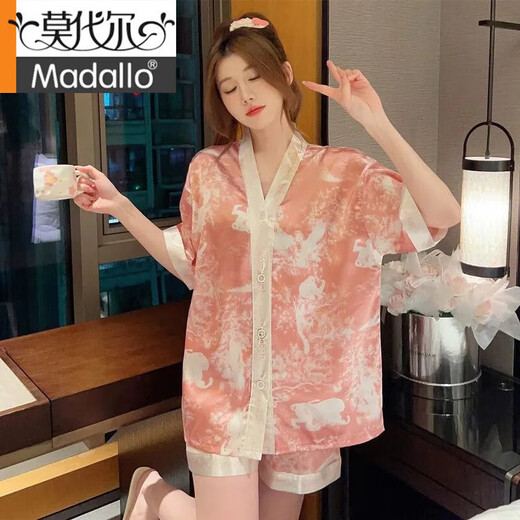 Pajamas modal Summer Summer seda delgado y transpirable pantalones pantalones pantalones cortos fríos altosa de gran tamaño de gran tamaño 826# Mickey a cuadros a cuadros de doble pecho Mickey M [80-105]