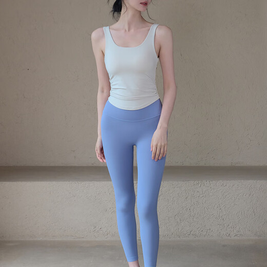 LULULMCCTN all-in-one yoga vest summer hollow back fitness bra Pilates training underwear sports top off-white M