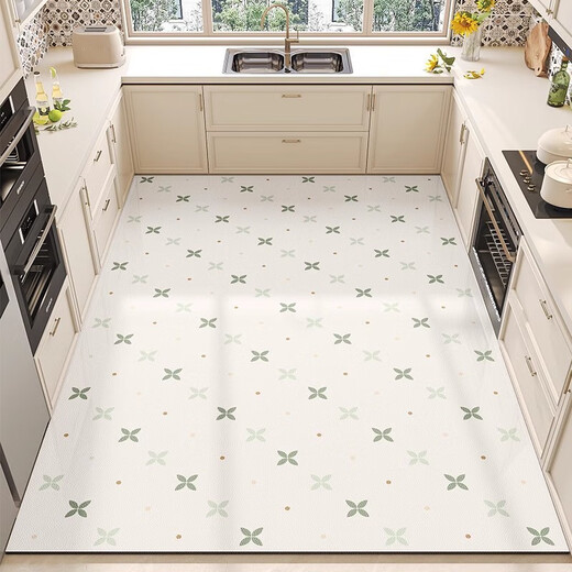 Vieruodis厨房地面专用地垫防油防水pvc免洗可擦满铺防滑垫可剪裁耐脏地毯 15917-清鸢黛 200cm*300cm 一擦即净防水防油