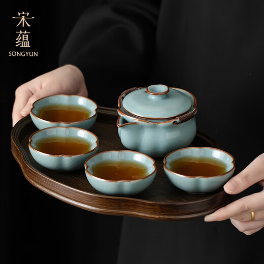 Song Yun Li Guilian Ru Kiln Tea Set High-end Kung Fu Tea Set Portable Tea Set Gift Box Housewarming Souvenir