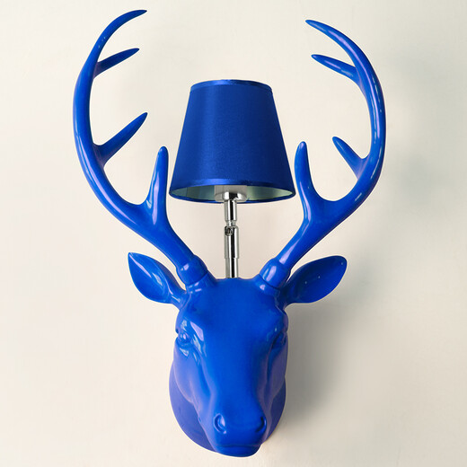 Shusheng European wall lamp indoor foyer Nordic retro industrial style deer antler lamp personalized creative living room aisle American antique deer head decoration B3036-Sapphire blue