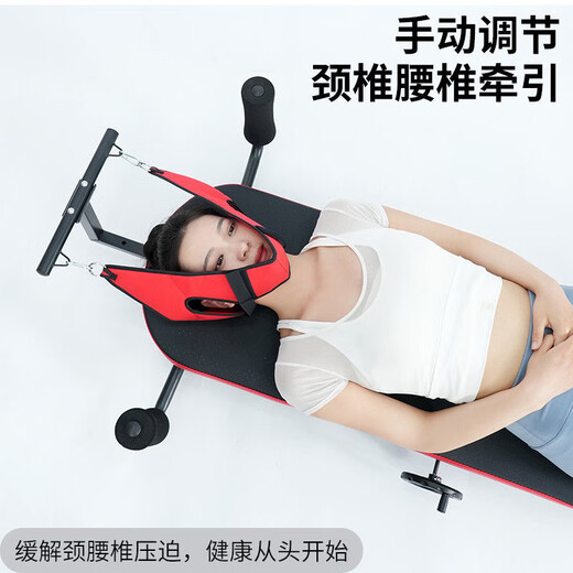 Cervical and lumbar stretching device, home hanging neck artifact, leg lifting and inversion machine, correction, rehabilitation and soothing bed, flagship model, lumbar and cervical spine + U clamping feet + lumbar cushion + straps