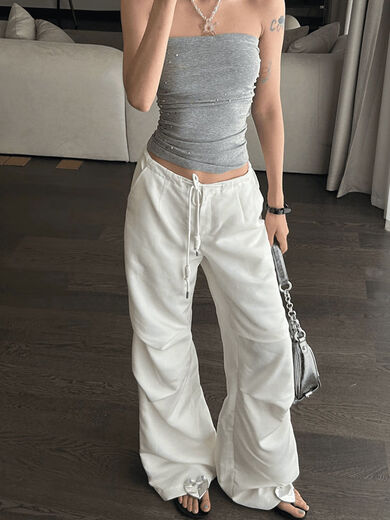 Banffish gray tube top for women, summer temperament, small sexy hot girl, slim, tight, versatile short off-shoulder top, gray S 80-90