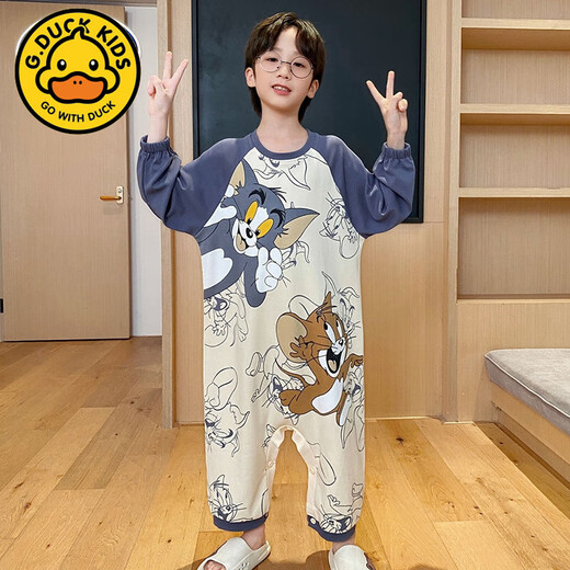 G.DUCKKIDS children's one-piece pajamas for boys spring and autumn pure cotton long-sleeved anti-kick quilt thin boys teenagers autumn and winter big children's sleeping bag QD-66453 170 8 yards 85-100cm weight 30 Jin Jin equals 0.5 kg left