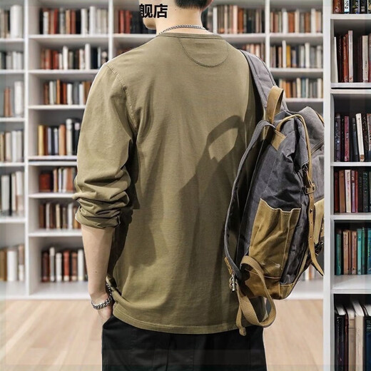 2025 new men's spring trendy brand retro Henry collar long-sleeved T-shirt casual sweatshirt new Chinese style thin bottoming shirt charcoal gray 2XL suitable weight 160-180Jin Jin equals 0.5 kg