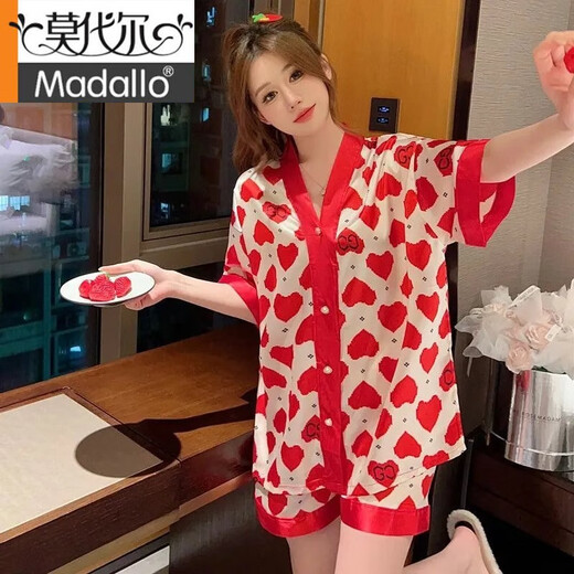 Pajamas modal Summer Summer seda delgado y transpirable pantalones pantalones pantalones cortos fríos altosa de gran tamaño de gran tamaño 826# Mickey a cuadros a cuadros de doble pecho Mickey M [80-105]