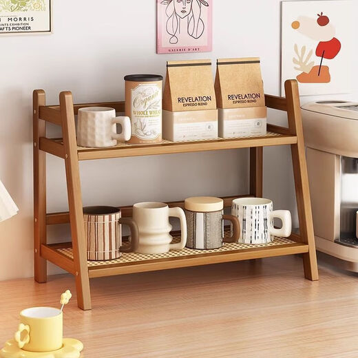 Rattan antique style storage desktop storage rack dormitory office kitchen cup holder organization storage display rack succulent original color double layer 26CM long