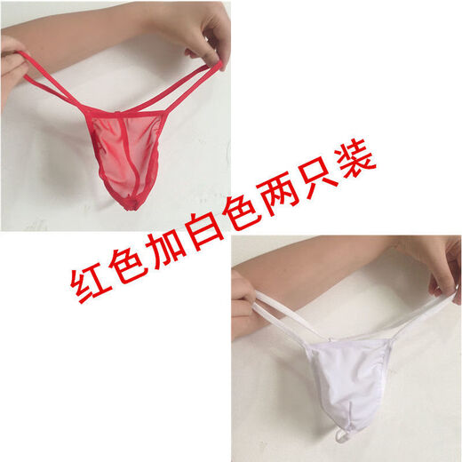 Renduo men's underwear, large elastic waistband, transparent mesh thong, sexy T-pants briefs, 170 Jin Jin equals 0.5 kg, white single, one size fits all (170 Jin Jin equals 0.5 kg)