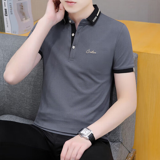 Hailan Home a un t-shirt à manches courtes à col à col courte pour l'été pour hommes à la mode à la mode à la mode de glace à moitié à manches à manches à manches simples Polo QY686 White 4xl [180-195Jin [Jin est égal à 0,5 kg]]]