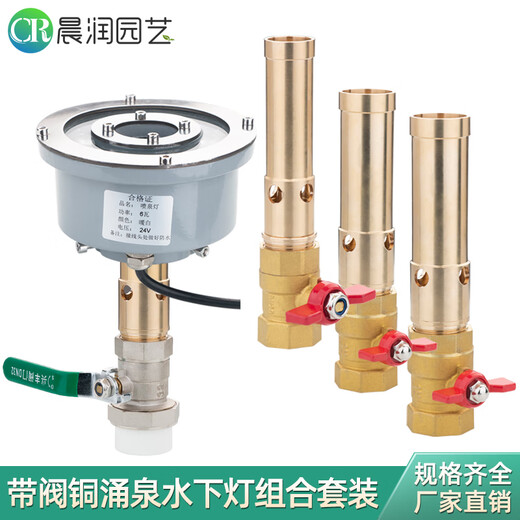 Fish pond gushing spring flowing water landscape nozzle gushing spring head with LED light adjustment valve fountain head 4-point copper gushing spring with valve warm light set