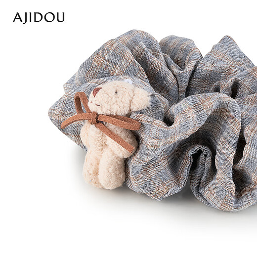 AJIDOU Ajidou hair accessories for women, fashionable and cute bear casual high ponytail elastic large intestine hair ring birthday gift for girlfriend gray + khaki 1 piece