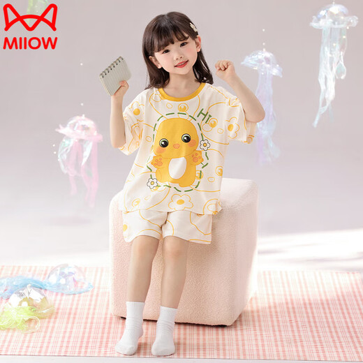 Catman (Miiow) Pure Cotton Girls Pyjamas Sommer Dünner Kinder kleiner Milchdrache Kurzärärmig mittelgroße Kindermädchen New Home Clothing Set NT-833 S Höhe 143-153 cm (65-80jin [Jin gleich 0,5 kg]))