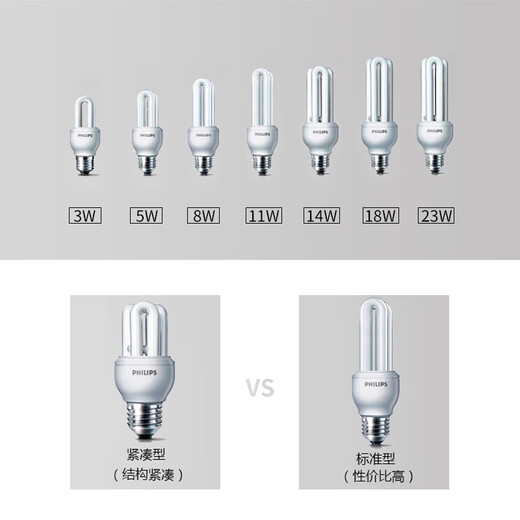 Philips standard energy-saving lamp E27 large screw bulb electric bulb fluorescent tube light source replacement incandescent lamp 8W yellow light