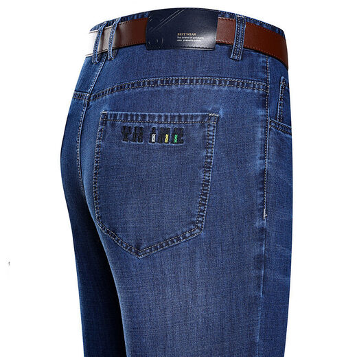 利郎夏季薄款男士牛仔裤商务宽松直筒休闲裤棉牛仔裤中年大码长裤男 3892中蓝 29