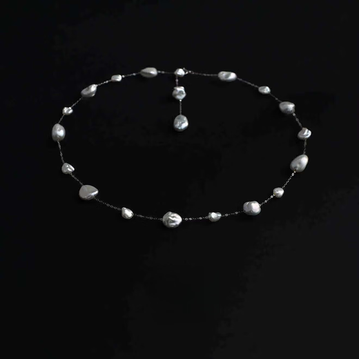 Libiao Aurora Specially Selected Keshi Two-Point Gypsophila Versatile Adjustable High-Grade Platinum Pearl Necklace 3.28 Dachang Keshi Gypsophila Necklace