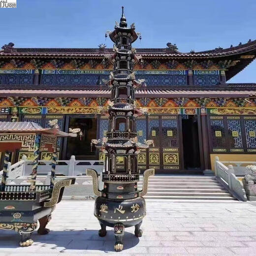 Temple incense burner round outdoor outdoor paper burning Taoist temple cast iron ancestral hall large customized pagoda sutra furnace multi-layer treasure