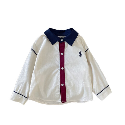 Boys' shirts, children's long-sleeved cotton shirts 2025 spring new style baby boy spring clothes, fashionable autumn tops, trendy off-white 120