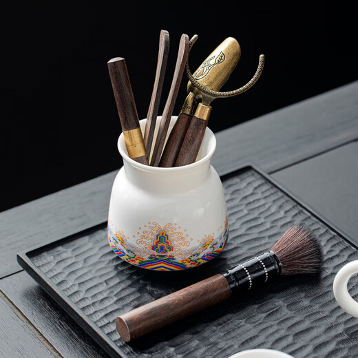 Tang Feng Tea Ceremony Six Gentlemen Set High-end Light Luxury Kung Fu Tea Set Accessories White Porcelain Tea Cylinder Pot Keeping Pen Tea Clamp Tea Making Tools White Porcelain Jiangya Tea Ceremony Cylinder + Ebony Pinsheng Accessories