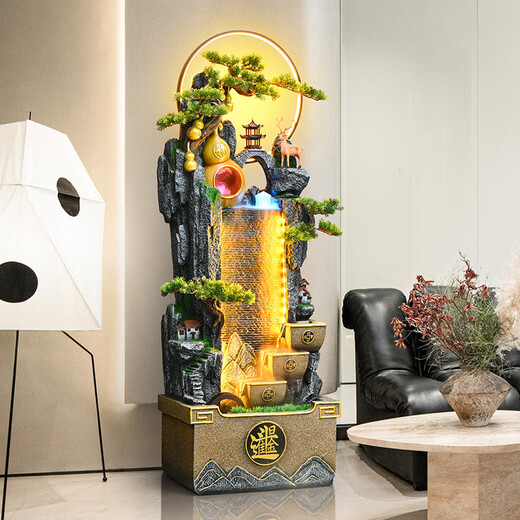 Canjiang (CANJIANG) Alpine flowing water ornaments circulating water feng shui wheel office living room floor-standing lucky water curtain wall opening gift decoration Jinhong Naji-Small