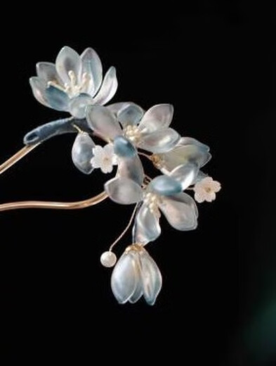 Lingchuan U-shaped hairpin glazed peony flower plate hairpin new Chinese style hairpin headdress forest style super fairy cheongsam national style accessories dark blue hair comb